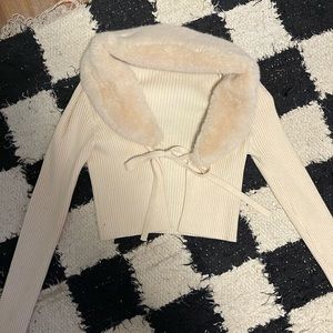 Zara Faux Fur Cream Cardigan